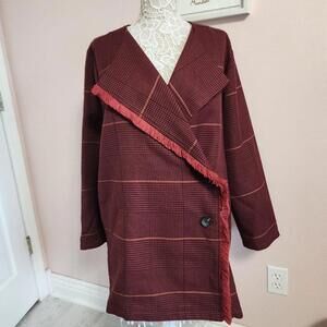 NWT Laurie Felt Zoe Plaid Wrap Coat Burgundy Plaid JACKET BLAZER XL H51